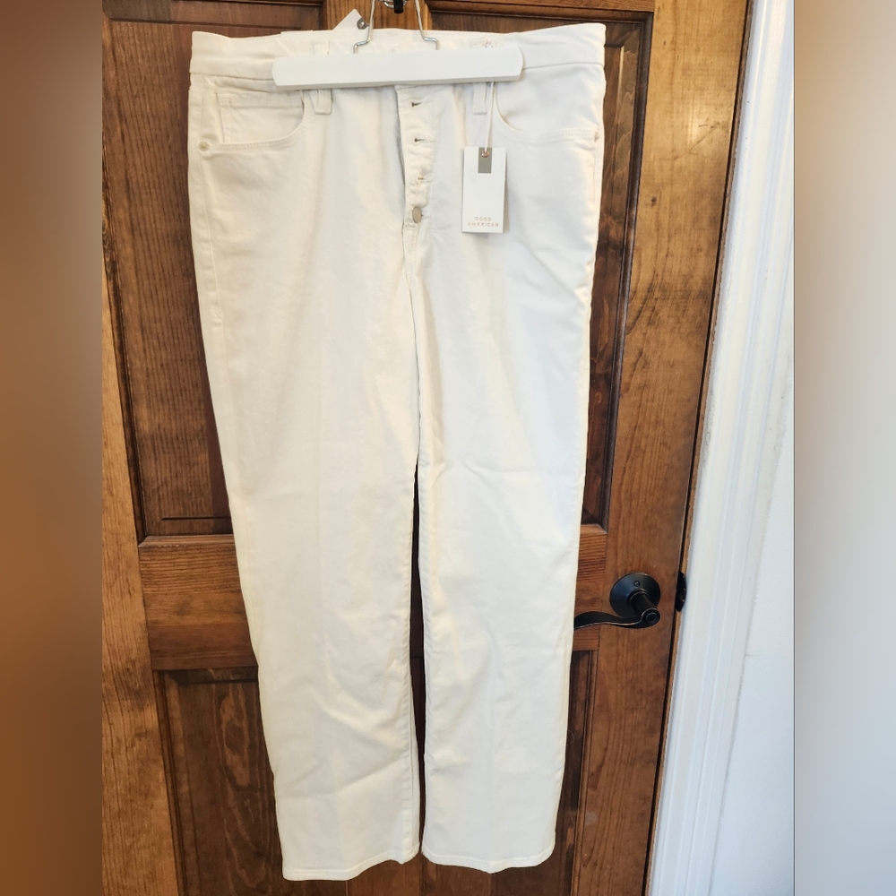 Good American Straight Leg White High Rise Jeans